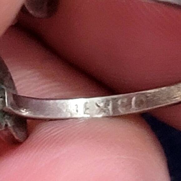 Sterling Silver Signed LP Turquoise Ring Adjustable Leaf Inlay Ring Size 7 - Picture 4 of 7